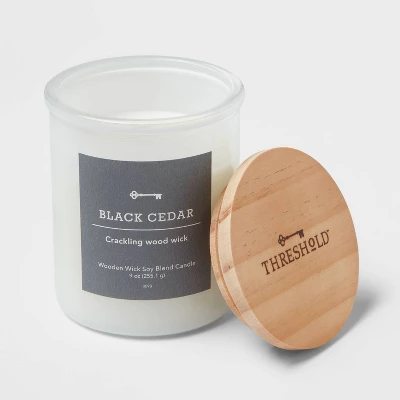 9oz Milky White Glass Woodwick Candle With Wood Lid And Stamped Logo Black Cedar - Threshold™ 2 9oz Milky White Glass Woodwick Candle With Wood Lid And Stamped Logo Black Cedar - Threshold™ - Image 2
