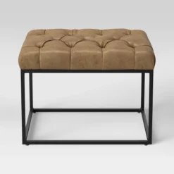Trubeck Tufted Metal Base Ottoman Faux Leather - Threshold™ -Threshold GUEST 0509fa7b e089 4af0 8df0 830bc533e45b