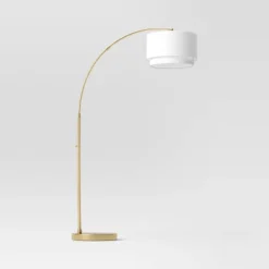 Knurled Metal Arc Floor Lamp With Tiered Shade Brass - Threshold™ -Threshold GUEST 2207f768 a8bf 4c56 b92f 67224c80eeec