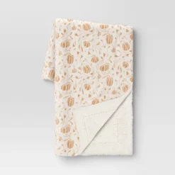Mini Pumpkin Printed Plush With Shearling Reverse Throw Blanket - Threshold™ -Threshold GUEST 237115e9 eb80 4549 b675 8dff6cdea03e