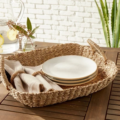 Twisted Seagrass Woven Tray Basket With Handle - Threshold™ 1 Twisted Seagrass Woven Tray Basket With Handle - Threshold™