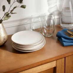 4pk Ceramic App Dining Plates Ivory/Gold - Threshold™