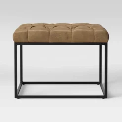 Trubeck Tufted Metal Base Ottoman Faux Leather - Threshold™ -Threshold GUEST 6157a7ff 1bf7 44e1 b846 3ae5cf7f4815