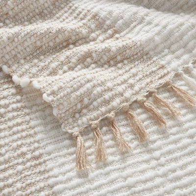 Chunky Woven Color Block Bed Throw White/Natural - Threshold™ 2 Chunky Woven Color Block Bed Throw White/Natural - Threshold™ - Image 2