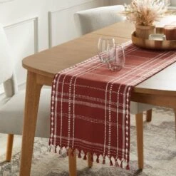 14"x72" Table Runner Rust Plaid - Threshold™