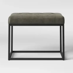 Trubeck Tufted Metal Base Ottoman Faux Leather - Threshold™ -Threshold GUEST ab835a54 a3f3 4082 a637 7024908a9e52