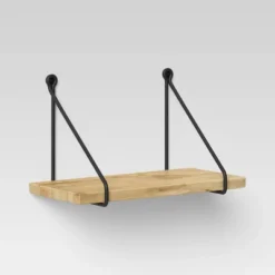 Wood Wall Shelf With Hanging Wire Natural/Black - Threshold™ -Threshold GUEST bb26f91a 6bd6 4d71 8b2b f837867b48f4