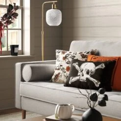 Oversize Skull And Crossbones Woven Cotton Lumbar Halloween Throw Pillow Black - Threshold™