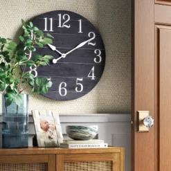 26" Farmhouse Wooden Wall Clock Black - Threshold™