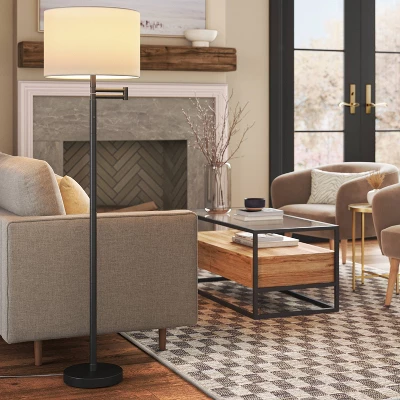 Metal Column Swing Arm Floor Lamp Black/White - Threshold™ 1 Metal Column Swing Arm Floor Lamp Black/White - Threshold™