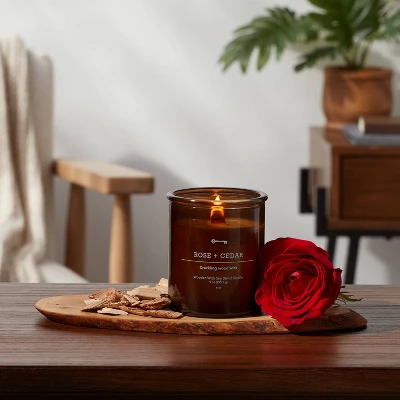 9oz Lidded Glass Jar Crackling Wooden Wick Rose And Cedar Candle - Threshold™ 1 9oz Lidded Glass Jar Crackling Wooden Wick Rose And Cedar Candle - Threshold™