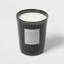 Colored Vase Glass With Dustcover & Black Teak Candle Black - Threshold™ -Threshold GUEST cf6f4780 63d6 4d26 8370 d23011a8995c